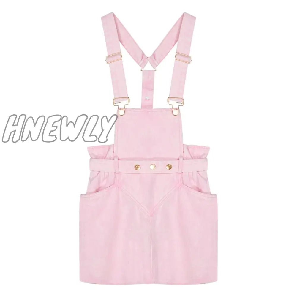 Hnewly Pink Dresses For Women Summer Sleeveless Backless Denim Strap Mini Dress Sweet Girl Y2K
