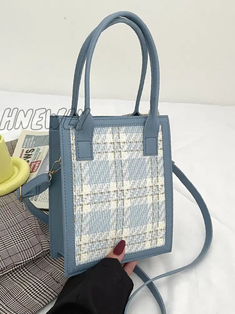 Hnewly - Plaid Pattern Satchel Bag Women Satchels Baby Blue Women-Satchels