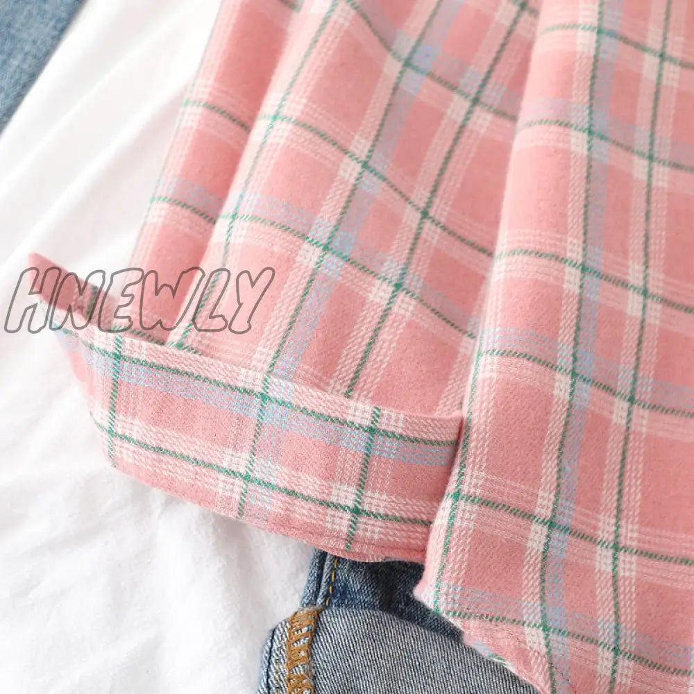Hnewly Plaid Shirts Womens Blouses And Tops Long Sleeve Female Casual Print Loose Checked Lady