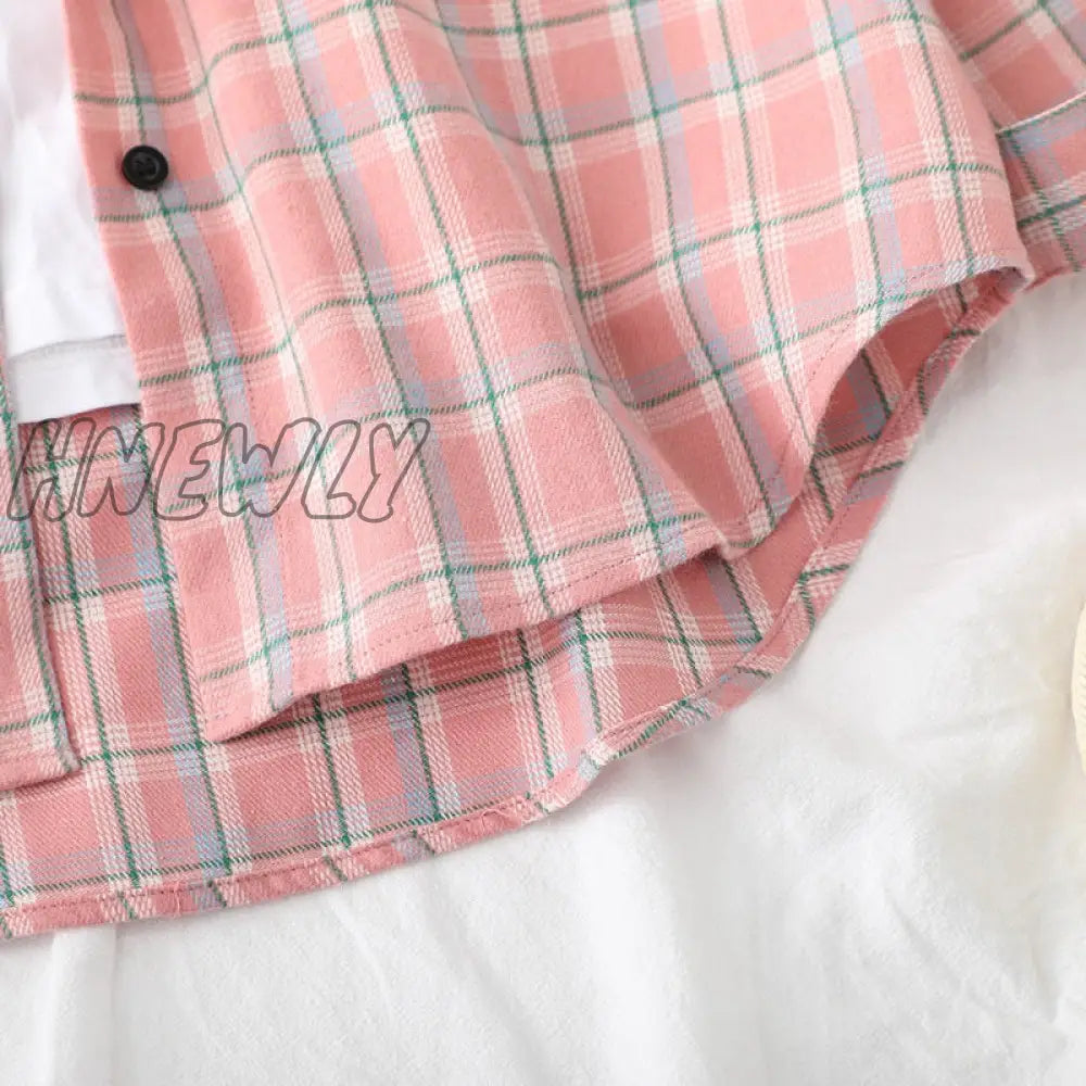 Hnewly Plaid Shirts Womens Blouses And Tops Long Sleeve Female Casual Print Loose Checked Lady