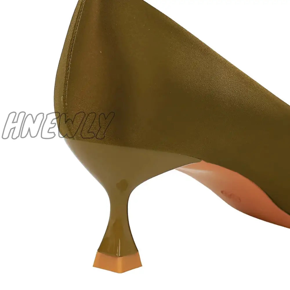 Hnewly Plus Size 34-43 Fashion Women 5.5Cm High Heels Quality Pumps Lady Silk Medium Low Fetish