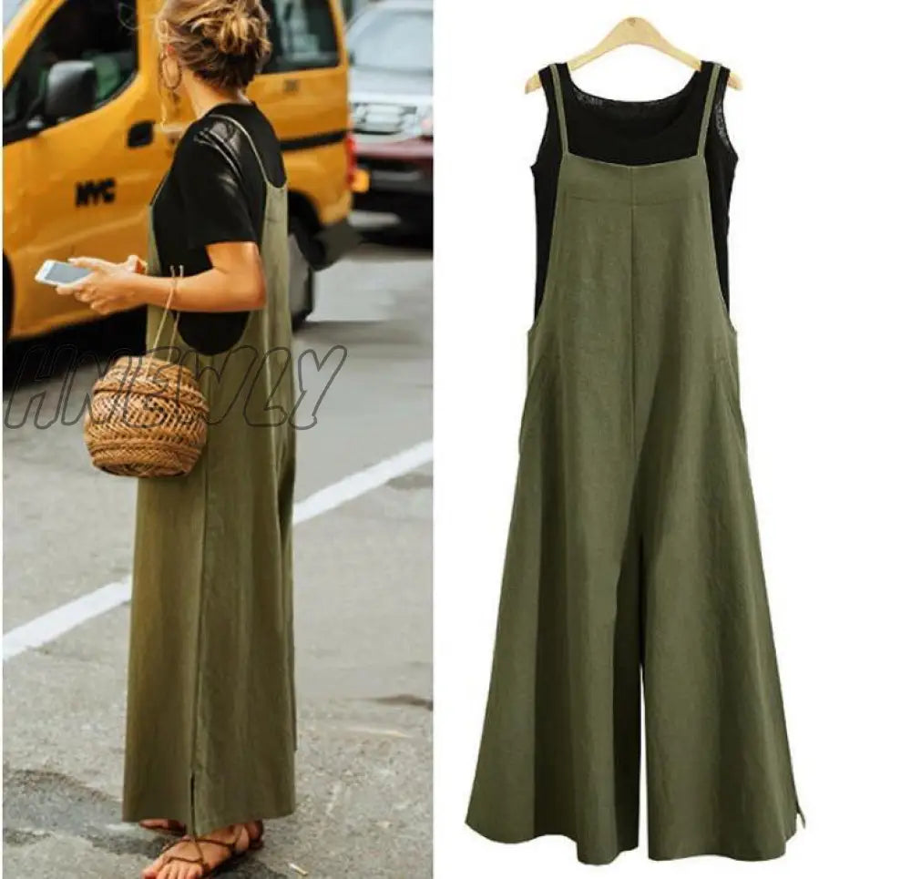 Hnewly Plus Size S-5Xl Summer New Women Casual Loose Linen Cotton Jumpsuit Sleeveless Backless