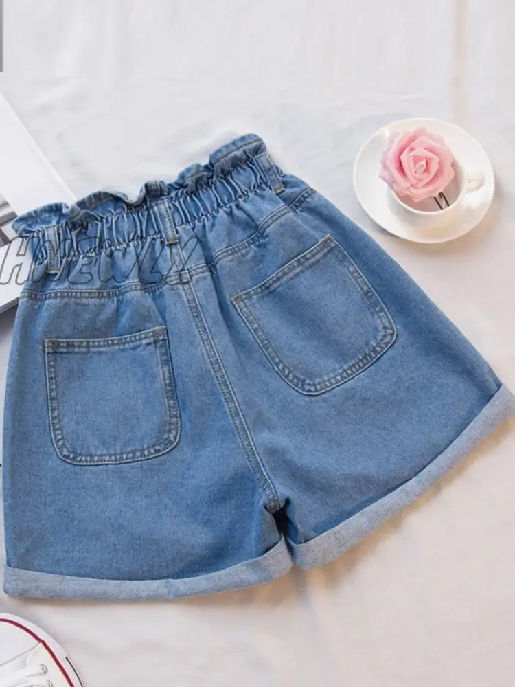 Hnewly Plus Size Summer Black Women’s Denim Shorts Large 5Xl Harem Ruffle White High Waisted
