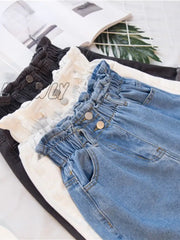 Hnewly Plus Size Summer Black Women’s Denim Shorts Large 5Xl Harem Ruffle White High Waisted