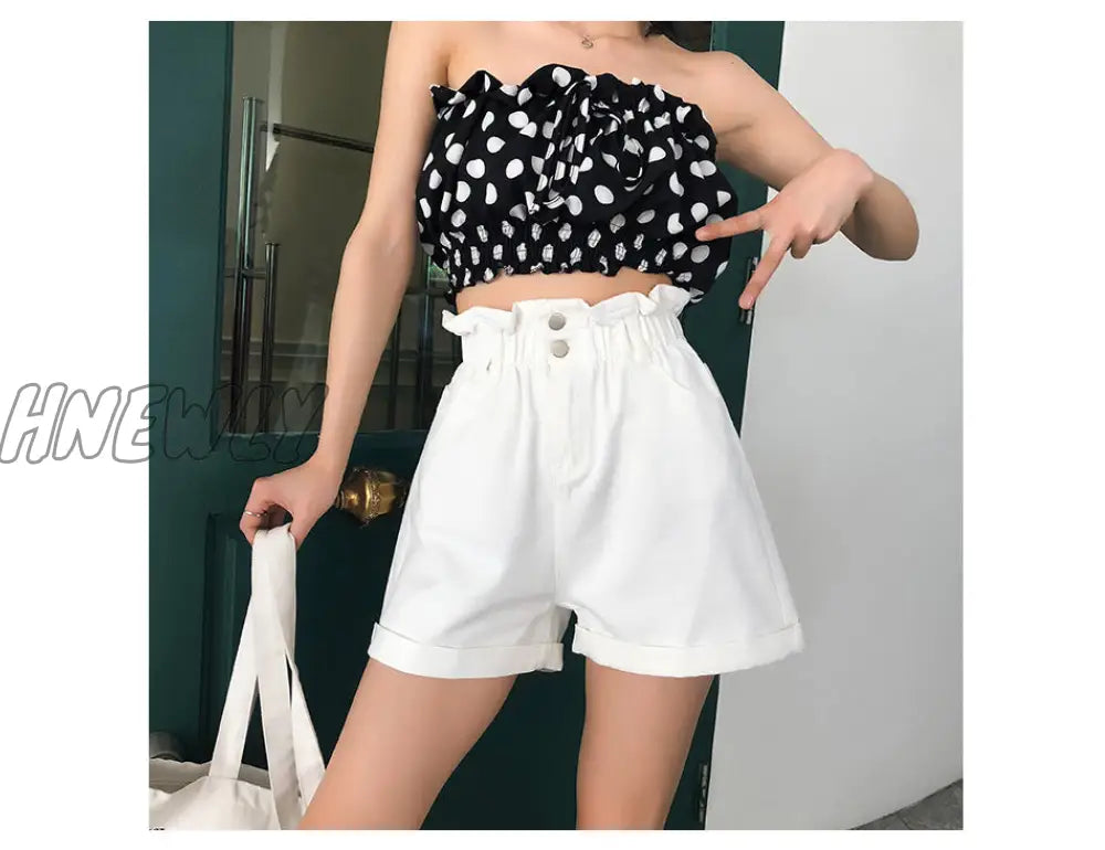 Hnewly Plus Size Summer Black Women’s Denim Shorts Large 5Xl Harem Ruffle White High Waisted