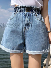 Hnewly Plus Size Summer Black Women’s Denim Shorts Large 5Xl Harem Ruffle White High Waisted