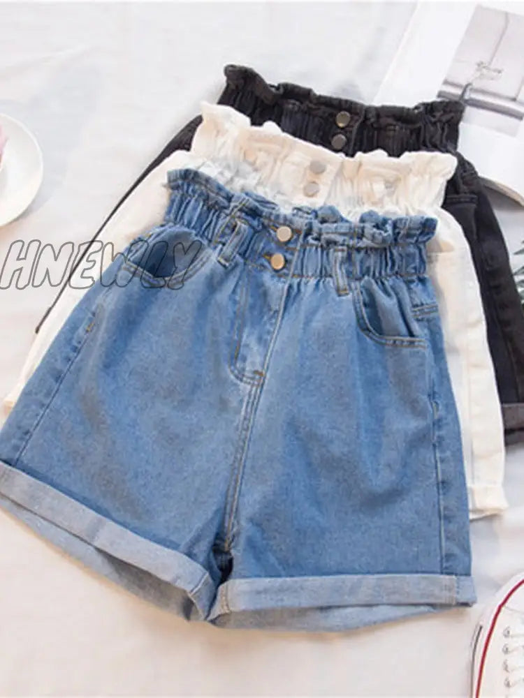 Hnewly Plus Size Summer Black Women’s Denim Shorts Large 5Xl Harem Ruffle White High Waisted