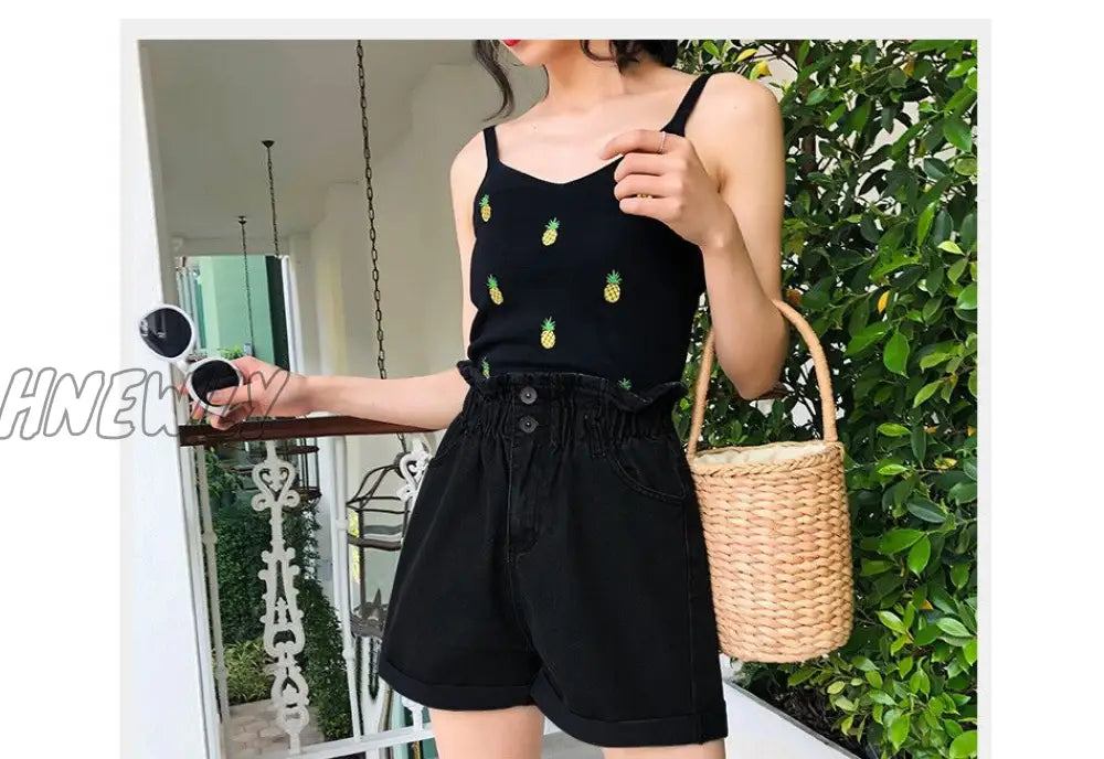 Hnewly Plus Size Summer Black Women’s Denim Shorts Large 5Xl Harem Ruffle White High Waisted