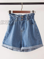 Hnewly Plus Size Summer Black Women’s Denim Shorts Large 5Xl Harem Ruffle White High Waisted