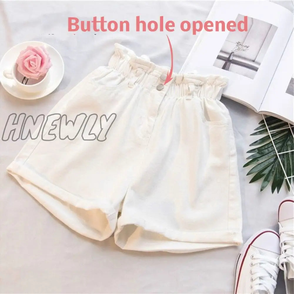 Hnewly Plus Size Summer Black Women’s Denim Shorts Large 5Xl Harem Ruffle White High Waisted