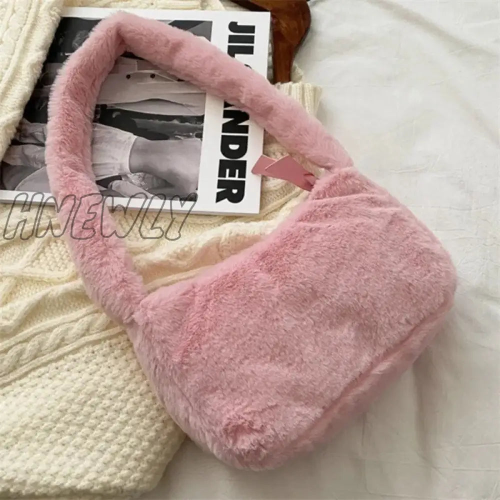 Hnewly Plush Shoulder Bags For Femme Luxury Designer Soft Winter Ladies Clutch Purse Handbag Cute