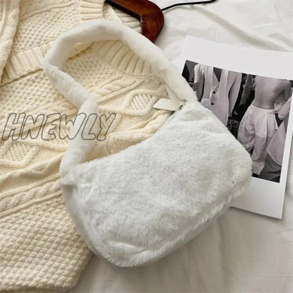 Hnewly Plush Shoulder Bags For Femme Luxury Designer Soft Winter Ladies Clutch Purse Handbag Cute