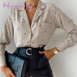 Hnewly Polka Dot Chiffon Women’s Shirt Casual Turndown Collar Office Ladies Button Blouse Chic