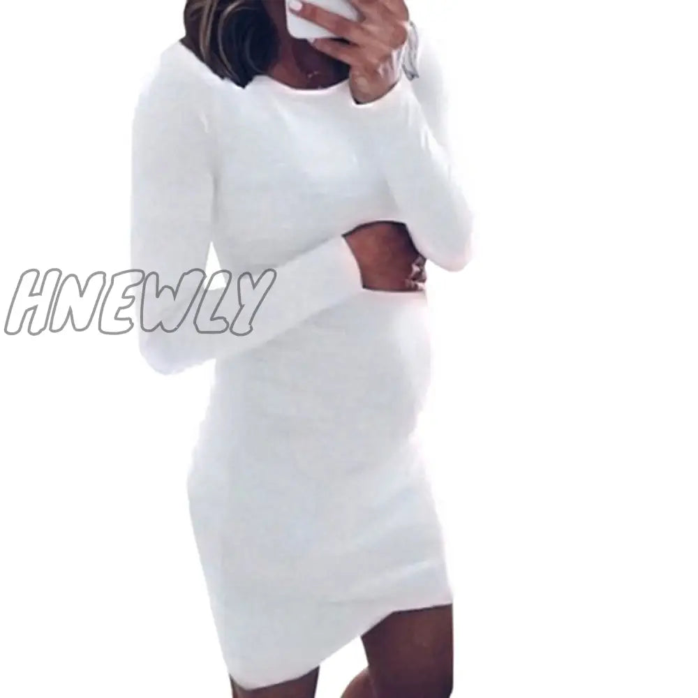 Hnewly Pregnancy Autumn Dresses Pregnant Women Long Sleeve Bodycon O - Neck Casual Dress Mother