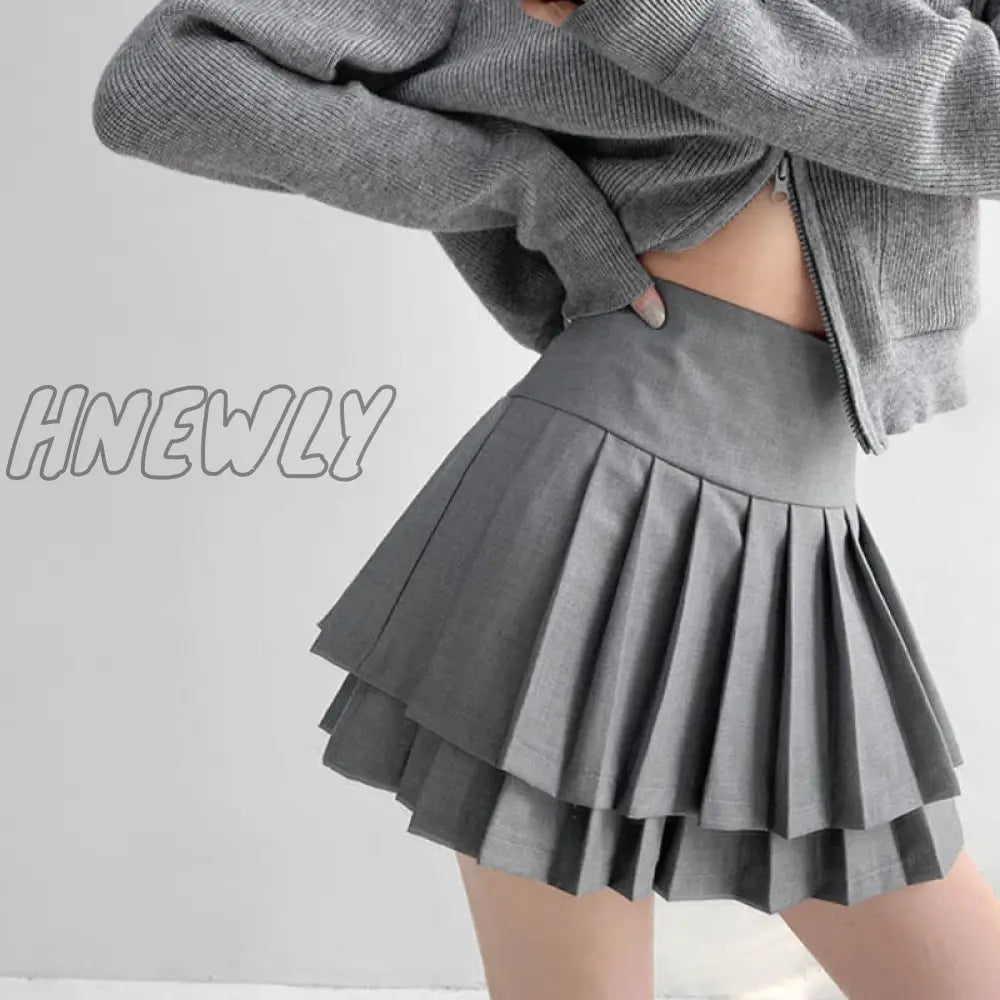 Hnewly Preppy Style Double Pleated Skirt Women Korean Skort Summer Sexy Y2K High Waist Patchwork