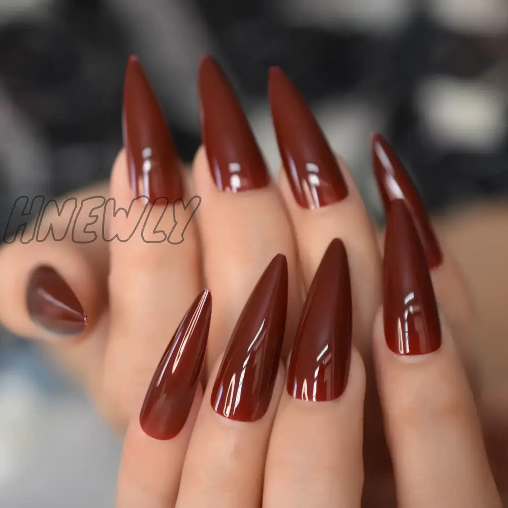 Press On Fake Nails Stiletto Long Size Solid Colors Glossy Finishes For Women Girls Hand Art Simple