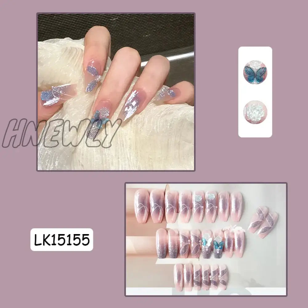 Hnewly Press On Nails Heart 24Pcs Pink Bow False Nail Girls Sweet Style Save Time Medium Coffin