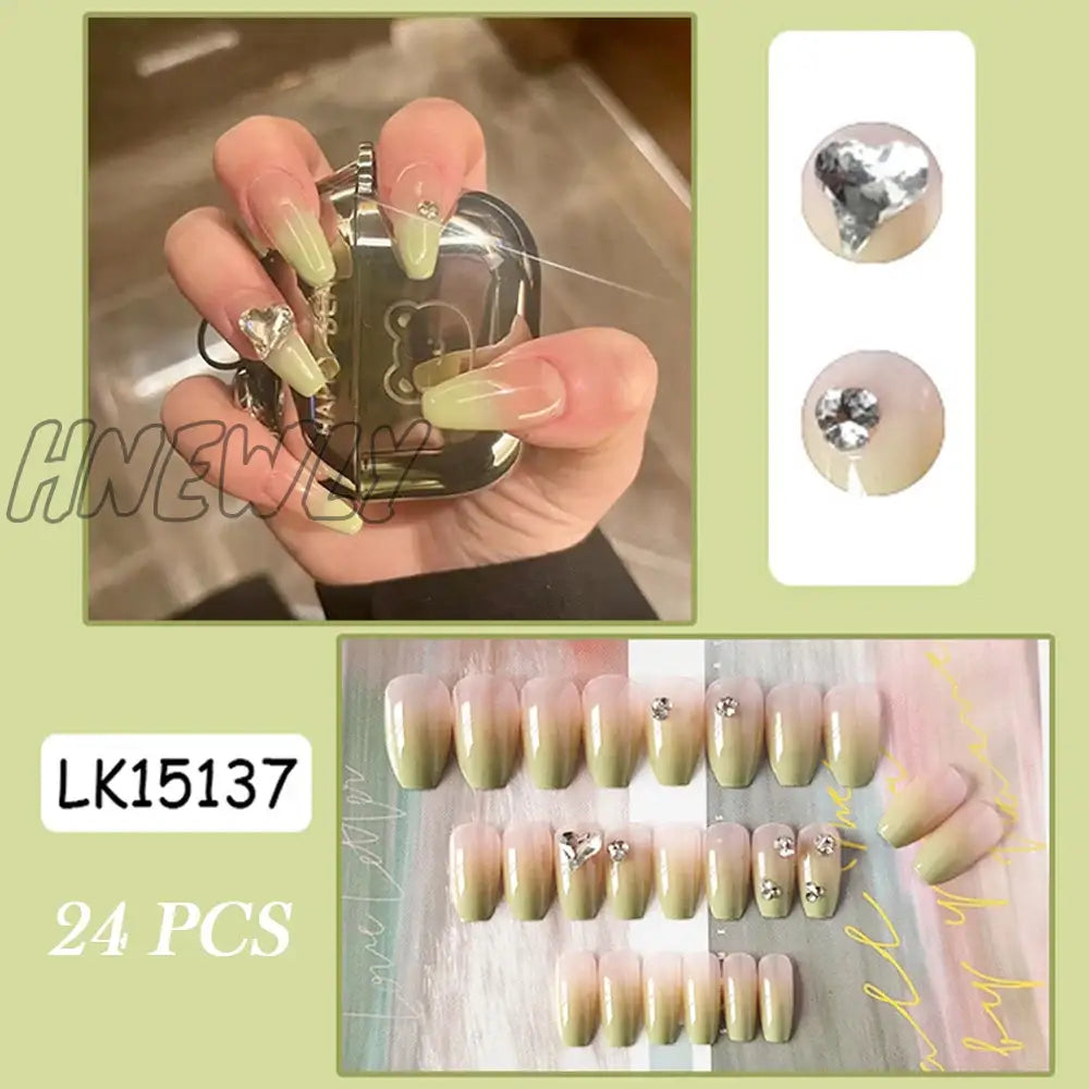 Hnewly Press On Nails Heart 24Pcs Pink Bow False Nail Girls Sweet Style Save Time Medium Coffin