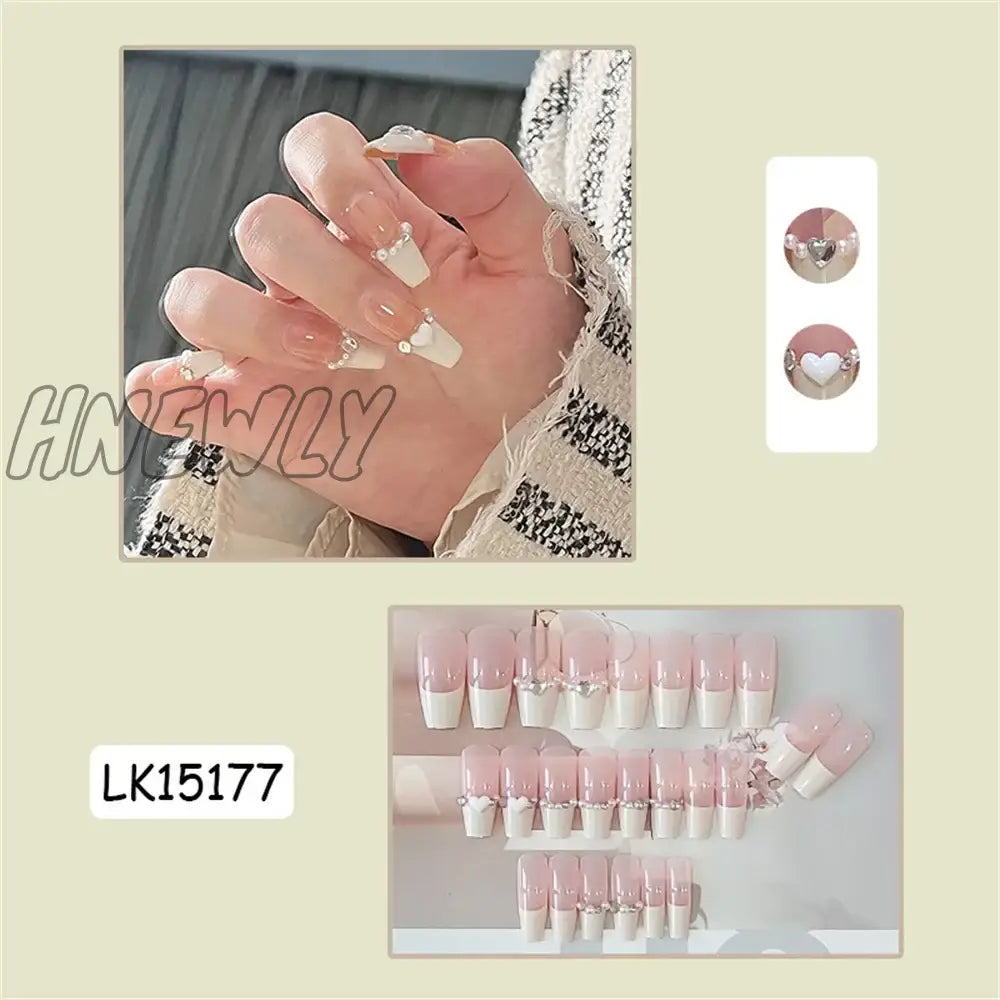 Hnewly Press On Nails Heart 24Pcs Pink Bow False Nail Girls Sweet Style Save Time Medium Coffin