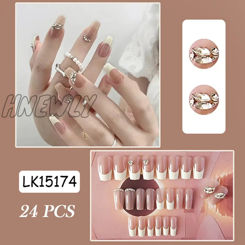 Hnewly Press On Nails Heart 24Pcs Pink Bow False Nail Girls Sweet Style Save Time Medium Coffin