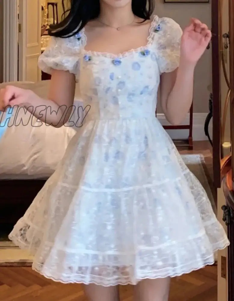 Hnewly Print Floral Kawaii Sweet Dress Women Red Christmas Elegant Party Mini New Off Shoulder