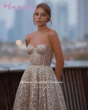 Hnewly Prom Dresses Glitter Sequin Lace Sweetheart A - Line Short Gowns Open Back Sleeveless Tea -