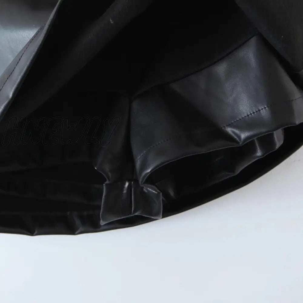 Hnewly Pu Leather Short Skirt Women Black Sexy Split Slim High Waisted A-Line Mini Skirts Female