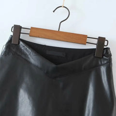 Hnewly Pu Leather Short Skirt Women Black Sexy Split Slim High Waisted A-Line Mini Skirts Female