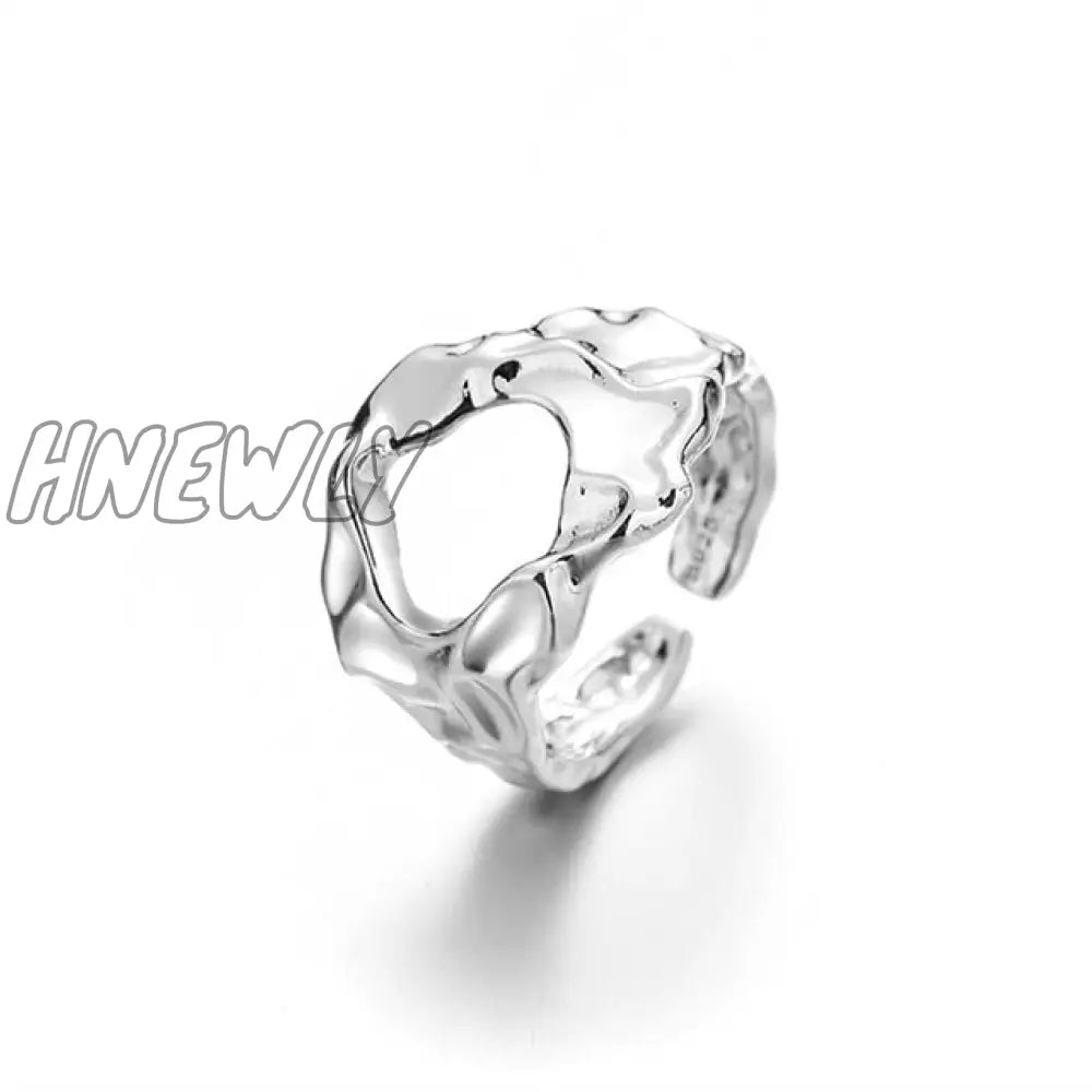 Hnewly Punk Geometric Irregular Liquid Lava Waterdrop Shaped Open Rings For Women Vintage Silver