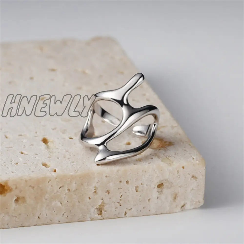 Hnewly Punk Geometric Irregular Liquid Lava Waterdrop Shaped Open Rings For Women Vintage Silver
