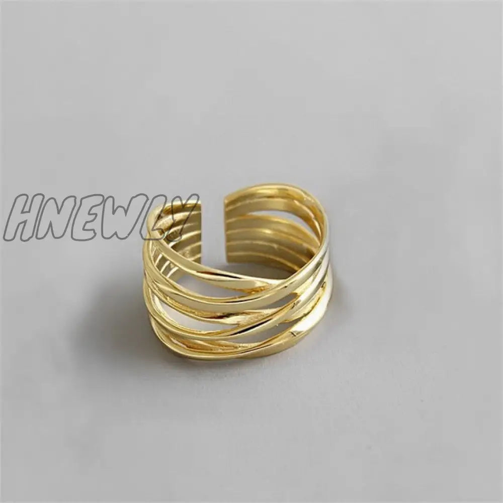 Hnewly Punk Geometric Irregular Liquid Lava Waterdrop Shaped Open Rings For Women Vintage Silver