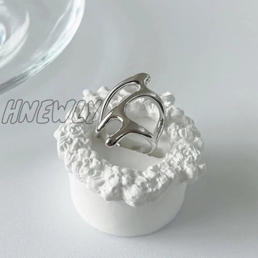 Hnewly Punk Geometric Irregular Liquid Lava Waterdrop Shaped Open Rings For Women Vintage Silver
