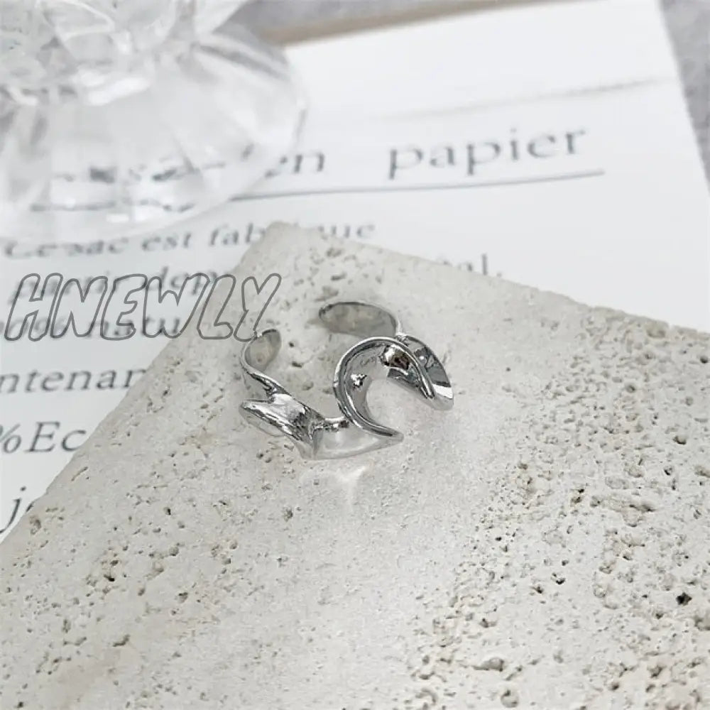 Hnewly Punk Geometric Irregular Liquid Lava Waterdrop Shaped Open Rings For Women Vintage Silver