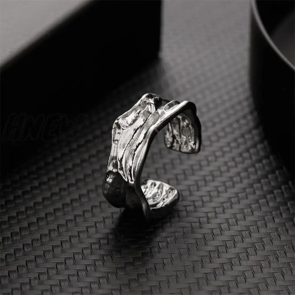 Hnewly Punk Geometric Irregular Liquid Lava Waterdrop Shaped Open Rings For Women Vintage Silver