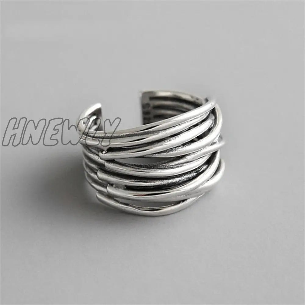 Hnewly Punk Geometric Irregular Liquid Lava Waterdrop Shaped Open Rings For Women Vintage Silver