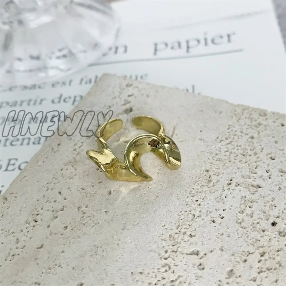 Hnewly Punk Geometric Irregular Liquid Lava Waterdrop Shaped Open Rings For Women Vintage Silver