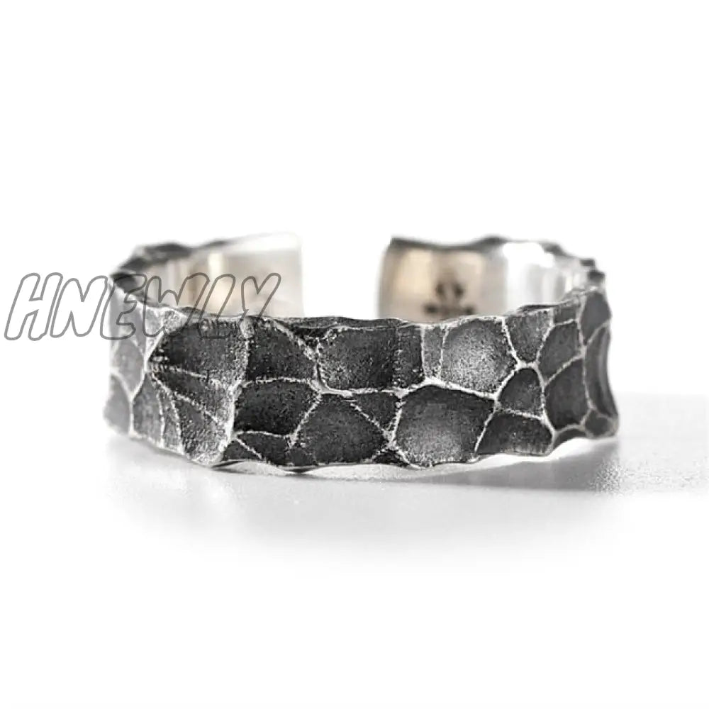 Hnewly Punk Geometric Irregular Liquid Lava Waterdrop Shaped Open Rings For Women Vintage Silver