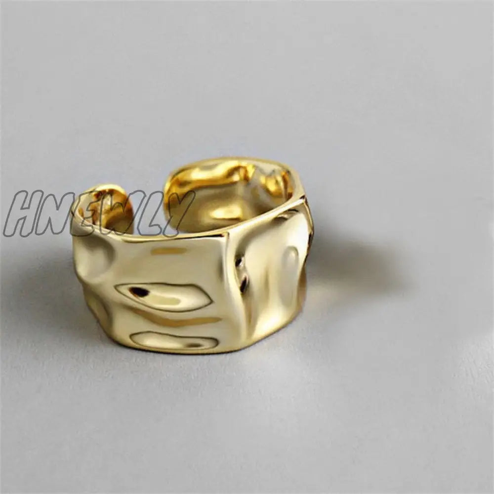 Hnewly Punk Geometric Irregular Liquid Lava Waterdrop Shaped Open Rings For Women Vintage Silver