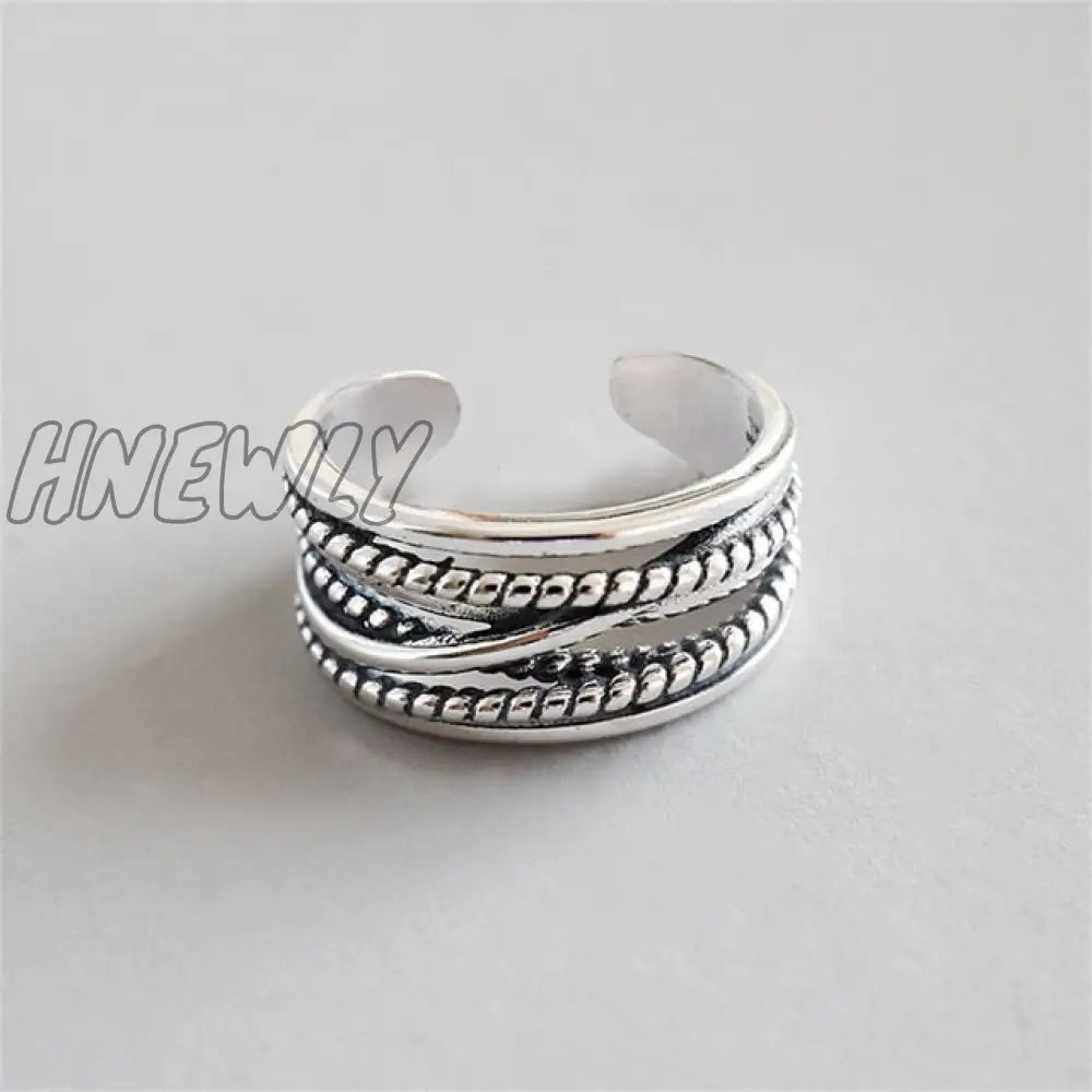 Hnewly Punk Geometric Irregular Liquid Lava Waterdrop Shaped Open Rings For Women Vintage Silver