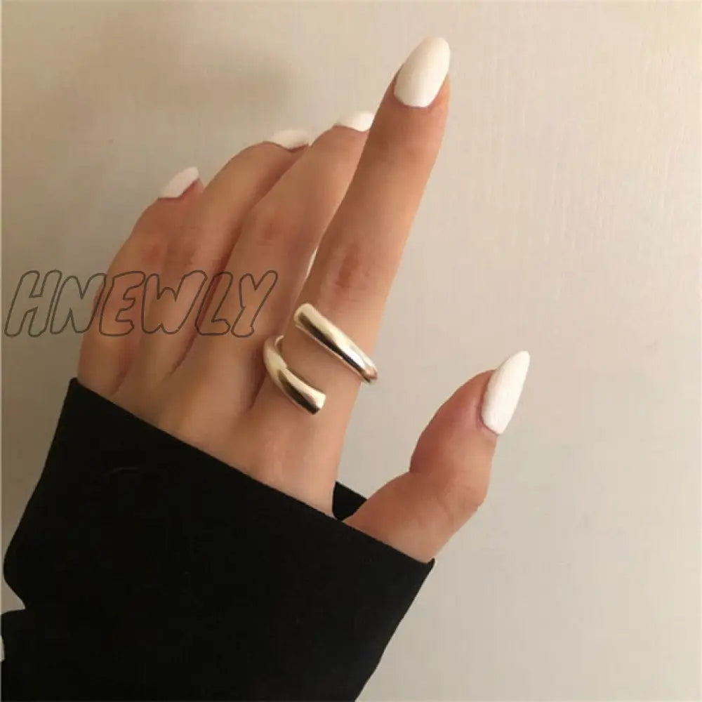 Hnewly Punk Geometric Irregular Liquid Lava Waterdrop Shaped Open Rings For Women Vintage Silver