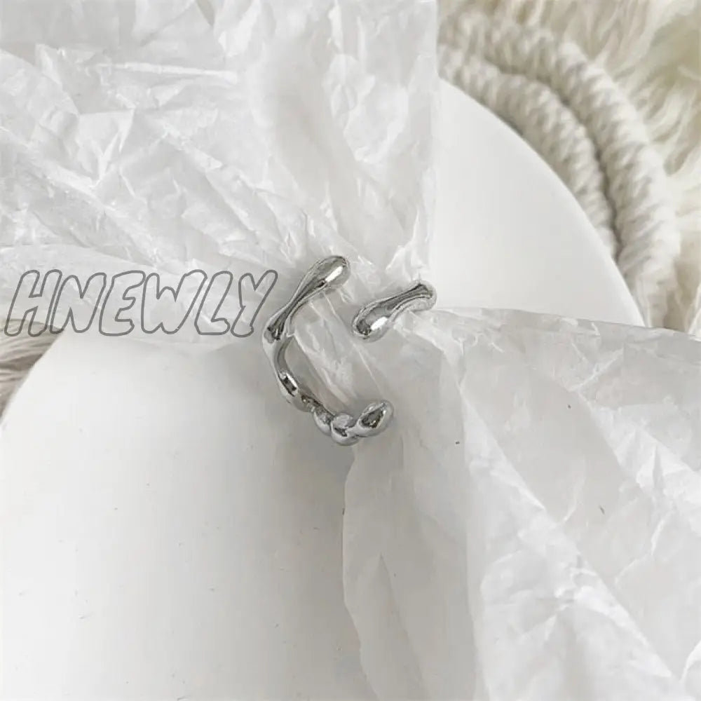 Hnewly Punk Geometric Irregular Liquid Lava Waterdrop Shaped Open Rings For Women Vintage Silver