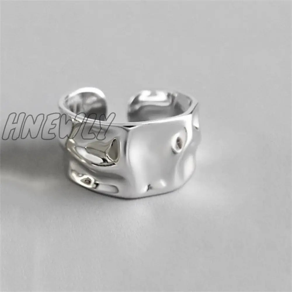 Hnewly Punk Geometric Irregular Liquid Lava Waterdrop Shaped Open Rings For Women Vintage Silver