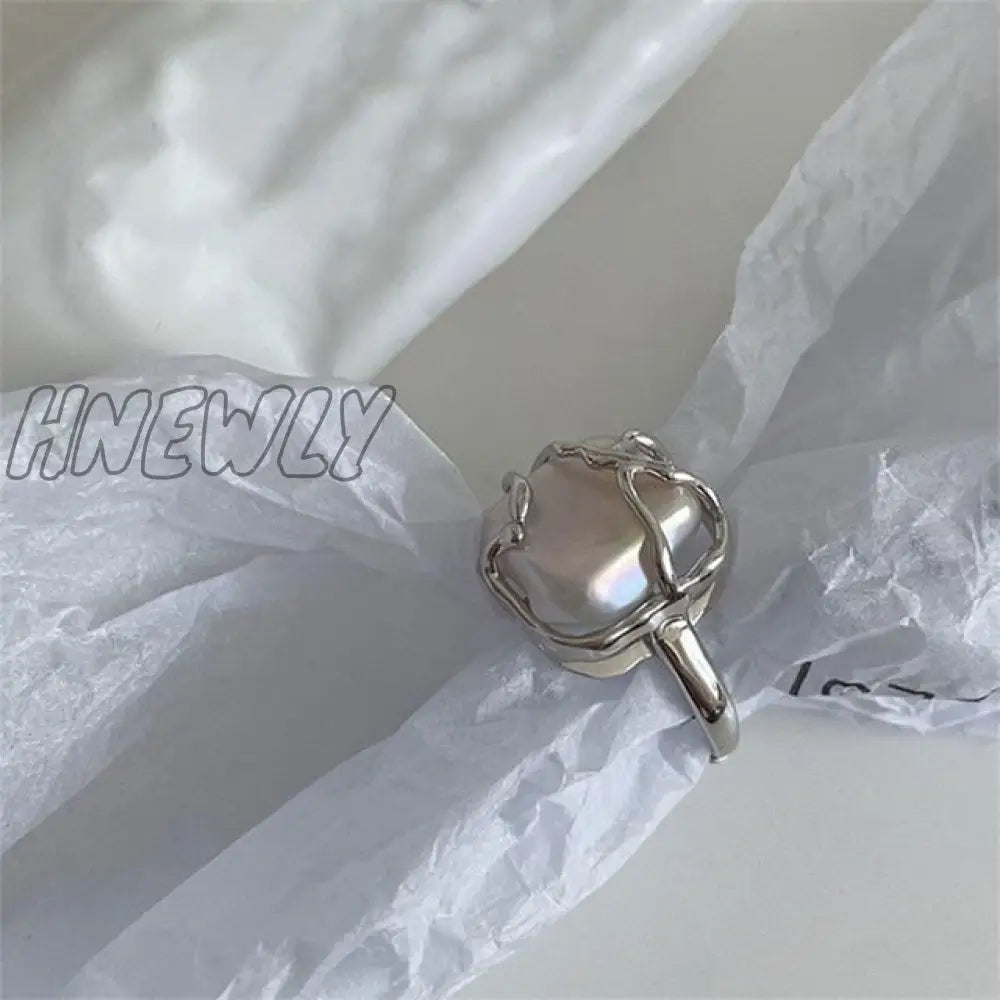 Hnewly Punk Geometric Irregular Liquid Lava Waterdrop Shaped Open Rings For Women Vintage Silver