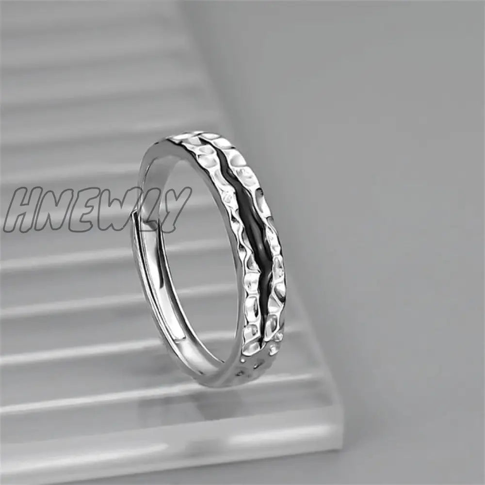 Hnewly Punk Geometric Irregular Liquid Lava Waterdrop Shaped Open Rings For Women Vintage Silver