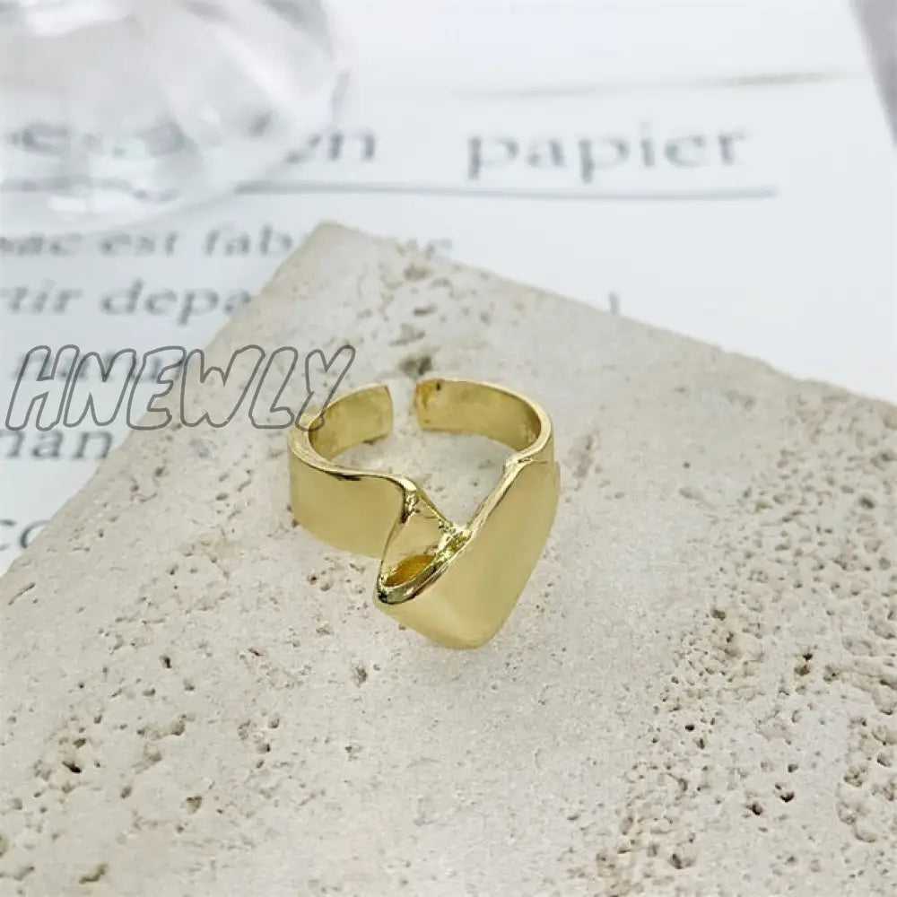 Hnewly Punk Geometric Irregular Liquid Lava Waterdrop Shaped Open Rings For Women Vintage Silver