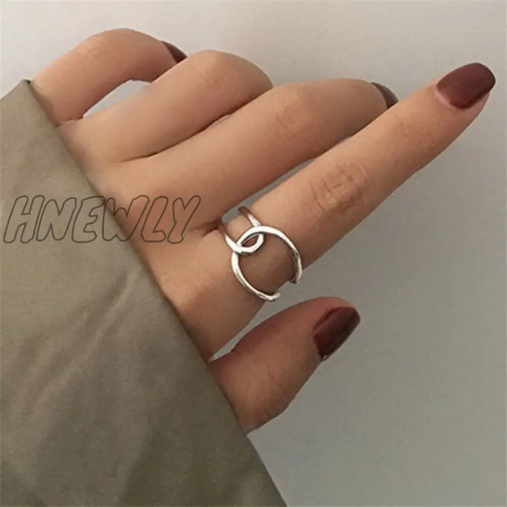 Hnewly Punk Geometric Irregular Liquid Lava Waterdrop Shaped Open Rings For Women Vintage Silver