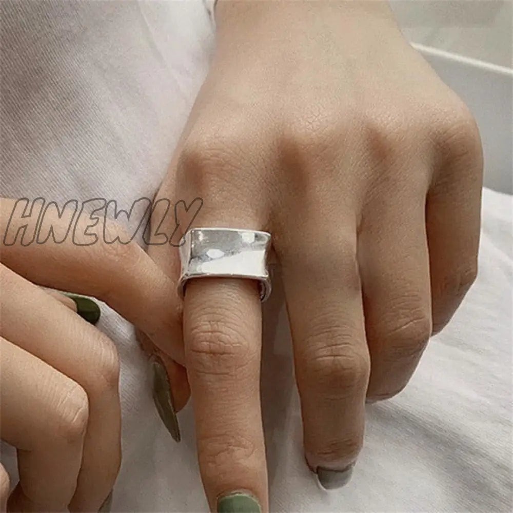 Hnewly Punk Geometric Irregular Liquid Lava Waterdrop Shaped Open Rings For Women Vintage Silver