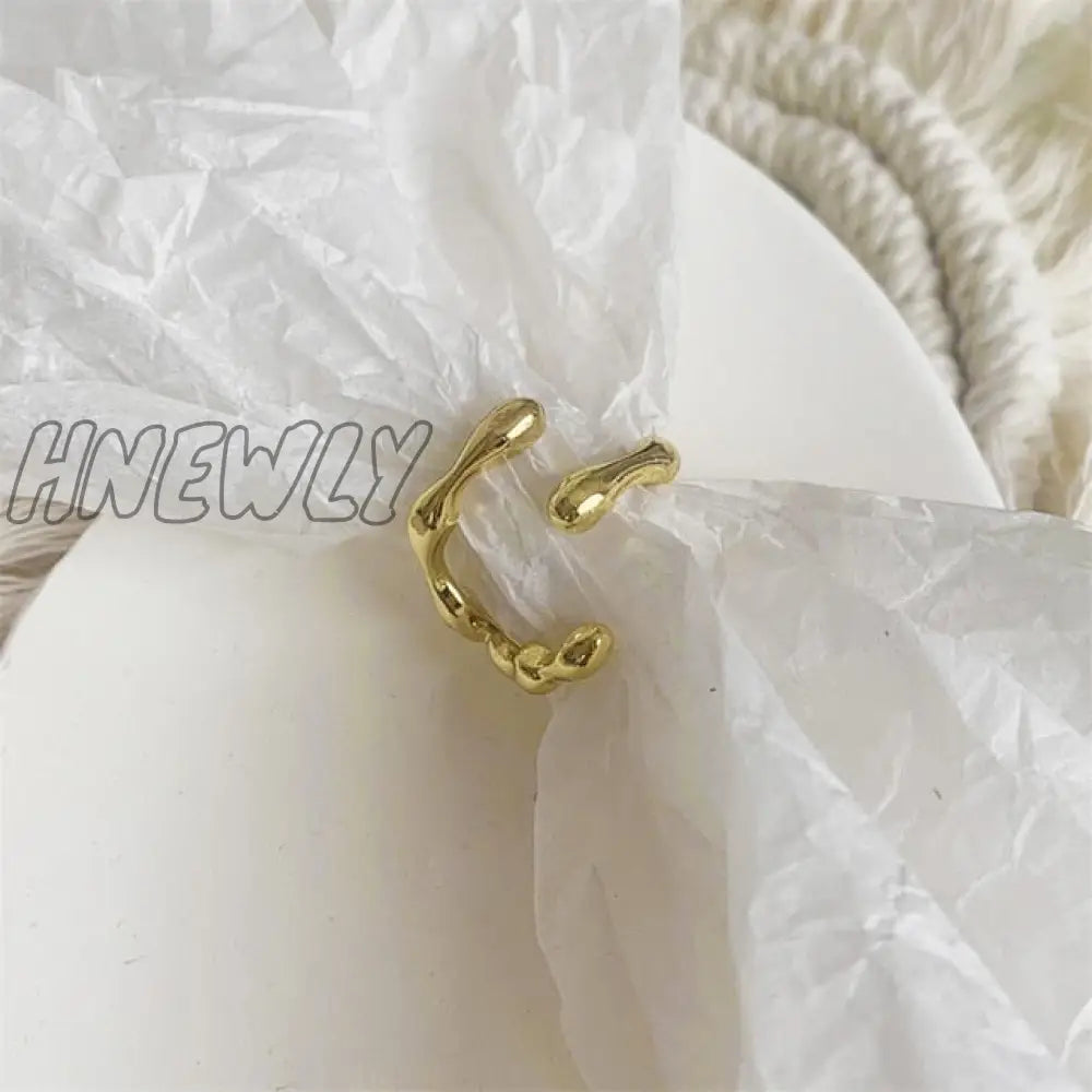 Hnewly Punk Geometric Irregular Liquid Lava Waterdrop Shaped Open Rings For Women Vintage Silver
