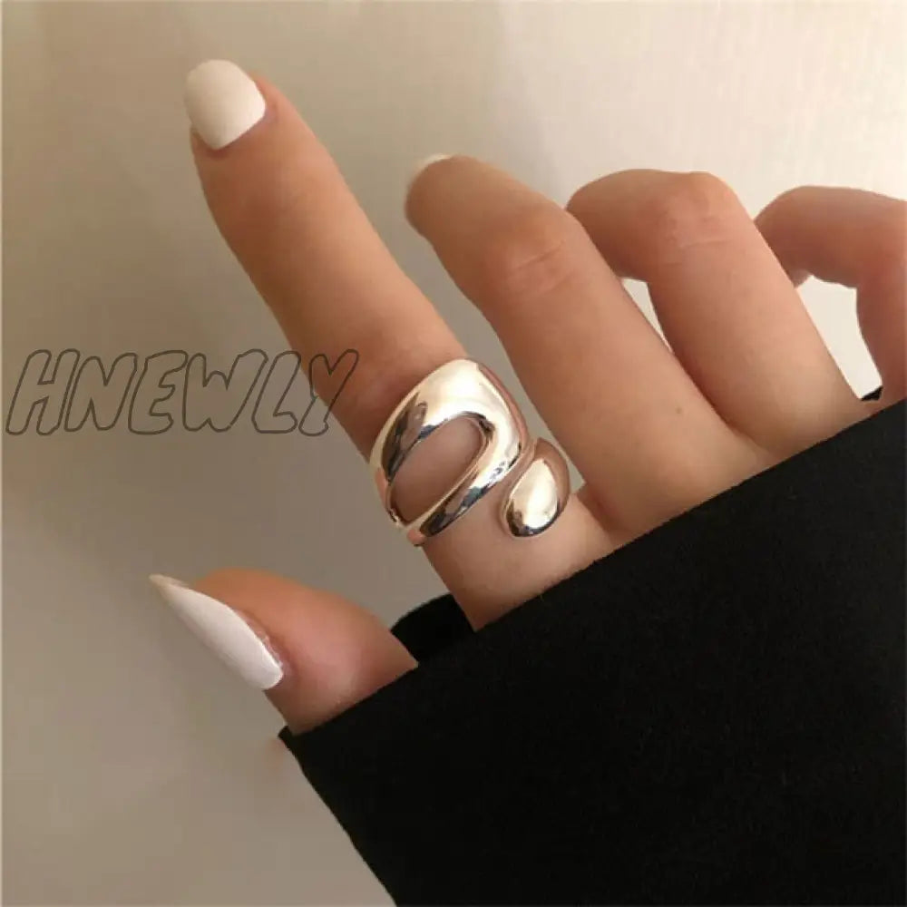 Hnewly Punk Geometric Irregular Liquid Lava Waterdrop Shaped Open Rings For Women Vintage Silver