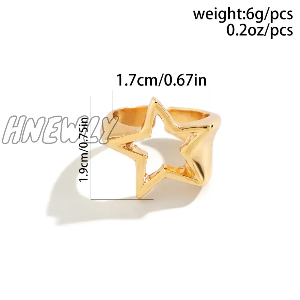 Hnewly Punk Hollow Out Thick Geometric Star Open Ring For Women Men Minimalist Silver Color Party